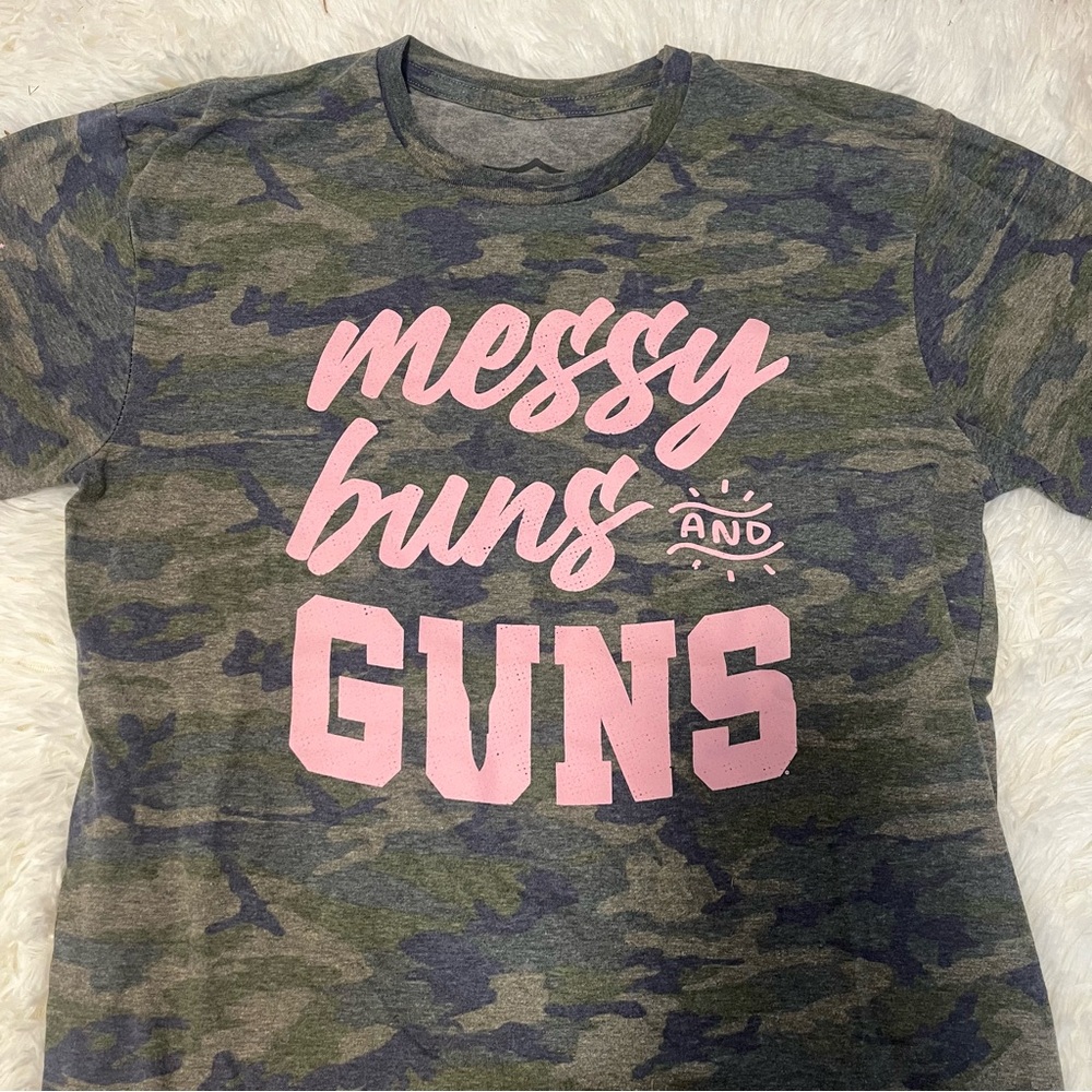 Messy Buns & Guns Camouflage Tee